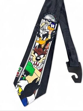 Vintage Warner Bros Looney Tunes Mania "Crowded Elevator" Black Necktie